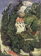 Chaim Soutine landscape with red donkey oil painting